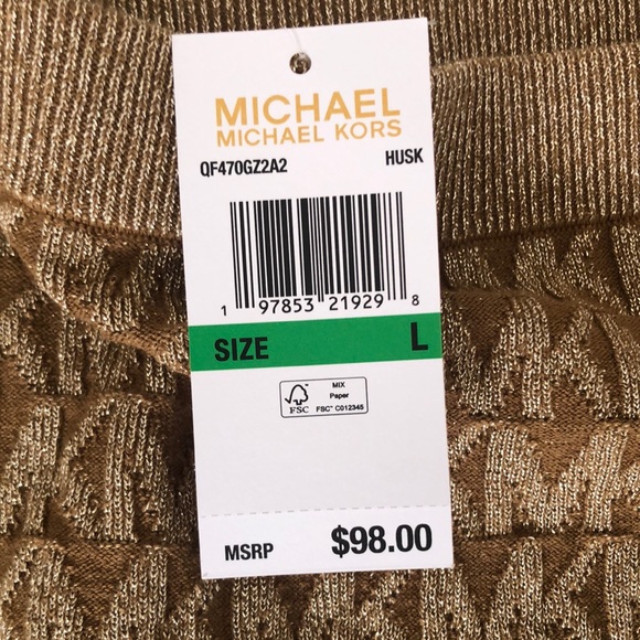 Michael Kors Logo Pencil Skirt Metallic Husk Gold Size L Large NWT - Picture 3 of 3